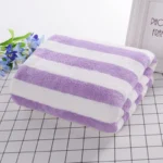 Hotel beauty salon quick-drying beach towel home soft absorbent face towel striped coral fleece bath towel – side view