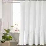 Ruffle Shower Curtain for Bathroom Farmhouse Bohemian, Natural Linen Machine Washable with 12 Hooks, 72"*72" – side view