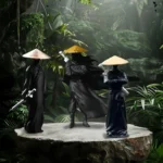 3PCS Mini Samurai Statue Set - Perfect for Car Dashboard Desk Decor – base detail