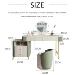Modern dresser with mirror and stool – 2-drawer makeup vanity table in a minimalist bedroom setting