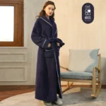 Men Plush Long Fleece Bathrobe Soft Terry Cloth Robe with Belt Multi-Color Cozy Loungewear for Unisex Warm Winter Sleep Robe
