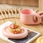 Cute Coffee Mug Personalised Ceramic Coffee Cup & Saucer Sets for Office and Home Couple Mugs for Latte Milk and