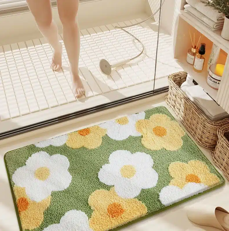 Non-Slip High-Absorbency Microfiber Bath Mat - Floral Plush Bathroom Rug, Thickened Fashionable Home Decor – close-up detail