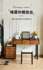 Goldoma ash wood dressing table with mirror and six drawers in a bedroom setting