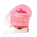 Hand applying Goldoma collagen cream on face, cheek area, smooth motion.