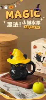 450ml Dreamy Ghost Cat Ceramic Mug with Lid – Cartoon Anime Style Couples' Cup/Holiday Gift, Unisex Cute Drinkware – in a