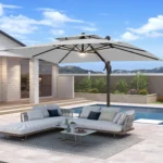 10 X 13 FT Cantilever Patio Umbrella with Base Included & Led Lights Outdoor Rectangle Offset Large Double Top,