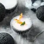 Planet Bowl Molecular Cuisine Creativity Imitation Volcano Stone Ball Place Round Smoke Cup Black Tableware – close-up detail