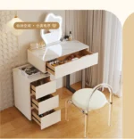 Modern Nordic vanity table with storage drawers and mirror in bedroom setting