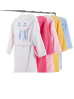 100% Cotton Children Hooded Bathrobe Cartoon Rabbit Cute Soft Warm Solid Belted Robes for Kids – top view