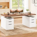 Electric Standing Desk with 6 Drawers, 55" Adjustable Stand up Desk with Storage, Computer Desks with Power Outlets,