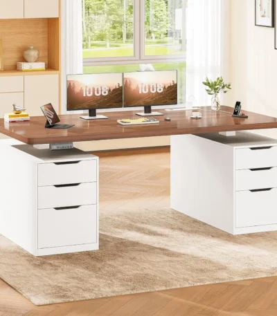 Electric Standing Desk with 6 Drawers, 55" Adjustable Stand up Desk with Storage, Computer Desks with Power Outlets,
