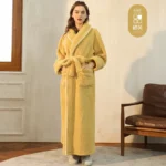 Men Plush Long Fleece Bathrobe Soft Terry Cloth Robe with Belt Multi-Color Cozy Loungewear for Unisex Warm Winter Sleep Robe