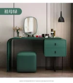 modern extendable dressing table with mirror and stool in a bedroom