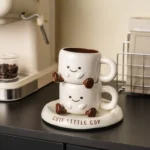 Creative Footprint Ceramic Coffee Cup & Saucer, Hot Sale Aesthetic Mug, Cute Drinkware for Living Room & Home