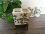 Bathroom Accessories Vintage Flower Ceramic Toothbrush Holder Bathroom Couple Toothbrush Toothpaste Storage Holder Bathroom