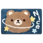 Non slip bathroom rug with frog and bear flocking design on bathroom floor