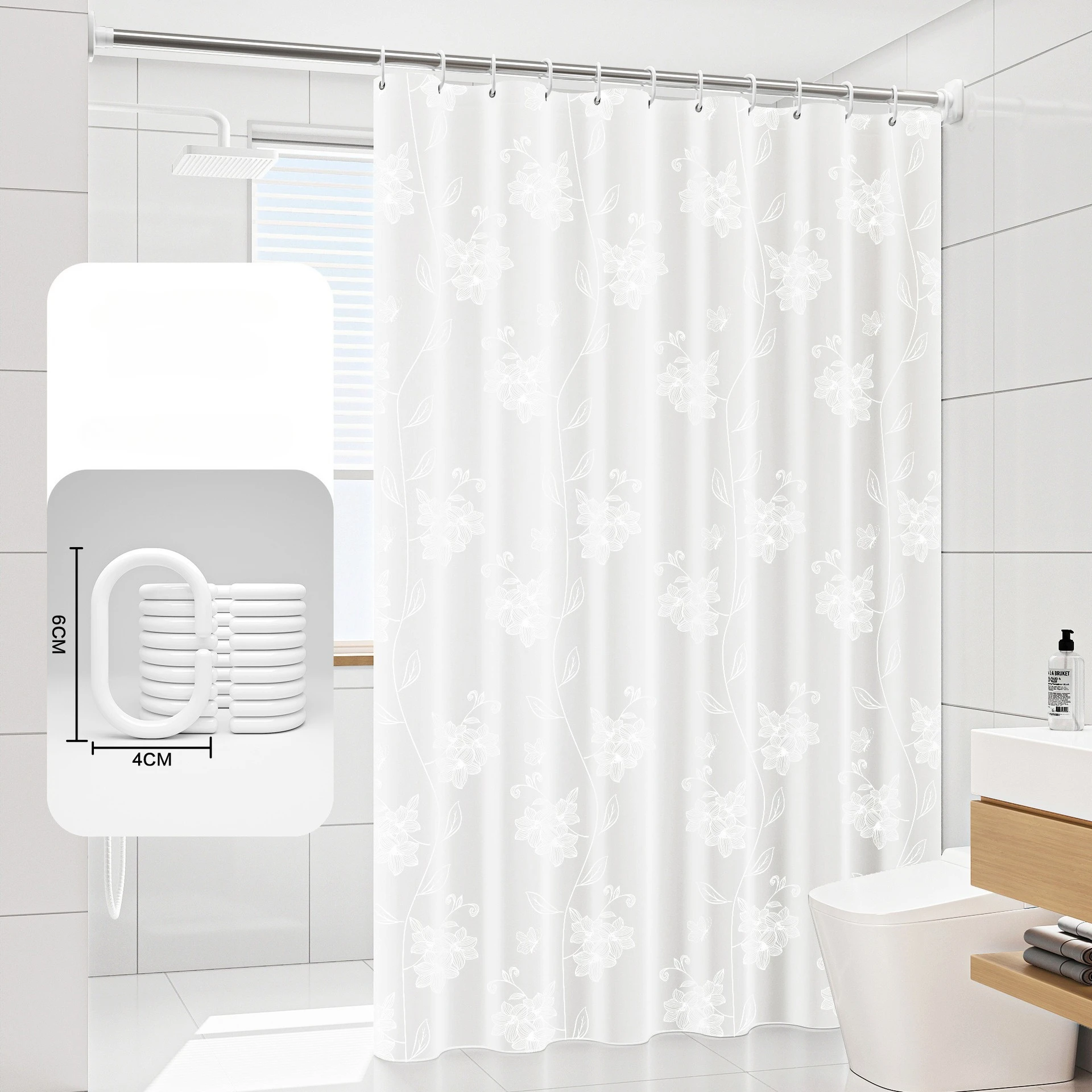 Shower Curtain White Floral Printed 200cm Bathroom Shower Curtains Pvea Fabric Luxury Romatic Style Waterproof Bathroom Curtain