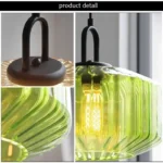 Modern colored glass pendant lamp illuminating a cozy dining room with vibrant hues