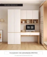 Solid wood desk with wardrobe and bookshelf combo for home office – Goldoma