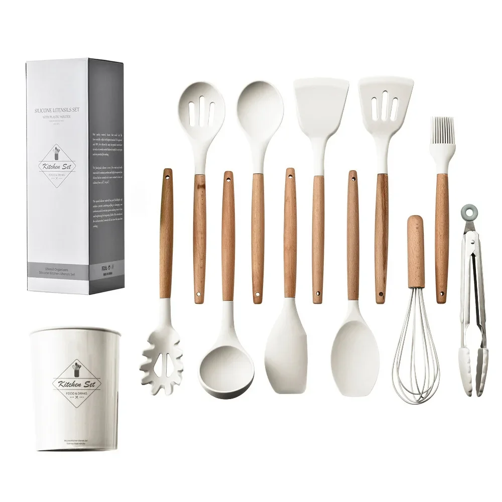 12PCS Food Grade Silicone Kitchen Cookware Utensils Turner Spatula Measuring Spoons Practical Cooking Tool Kitchenware Set