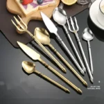 Elegant western dinnerware set with 4 pieces of 304 stainless steel spoon and fork on a table