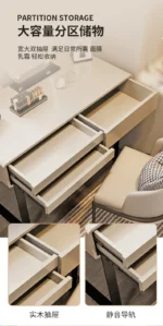 Modern bedroom vanity table with mirror and storage drawers, makeup vanity desk with stool