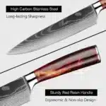 XITUO Kitchen Knife Set 15PCS With Wooden Block,Laser Damascus Pattern Steel Professional Chef Knife,With Scissor Sharpening