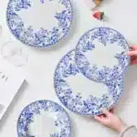Vintage blue and white porcelain dinner plate set, bone china western tableware, home hotel restaurant Dim sum fruit steak