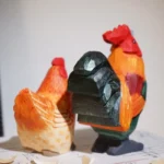 Farmyard Rooster and Hen Handmade Wood Sculpture Countryside Themed Office Home Desk Decor Set DIY Landscape Miniatures