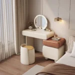 Modern cream dressing table with storage drawers and mirror in bedroom setting