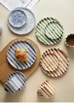 Simple Striped Ceramic Teacup Hotel Café Porcelain Coffee Cup 280ml Office Mug Breakfast Bread Dessert Mug Gift Table