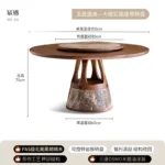 Round mobile dining table with caster wheels - space-saving solid wood table for small dining areas