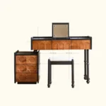 Goldoma ash wood dressing table with mirror and six drawers in a bedroom setting