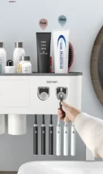 Magnetic Toothbrush Holder Storage Rack Automatic Toothpaste Dispenser Wall-Mounted Waterproof Bathroom Storage Accessories