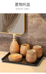 Set in a modern bathroom with subway tiles, contrasting styles.