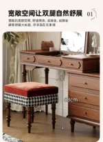 Minimalist oak wood dressing table with mirror, stool, and six drawers in a modern bedroom setting