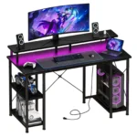 JHK 48 Inch Computer Desk with with Shelves Storage Drawers Office Wood Table with LED Lights Power Outlets Gaming Desk – in