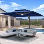 10 X 13 FT Cantilever Patio Umbrella with Base Included & Led Lights Outdoor Rectangle Offset Large Double Top,