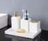 Minimalist Volakas White Natural Marble Set for Bathroom Luxury Soap Dispenser Toothbrush Holder Tray Bathroom Set
