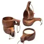 E5BB Finland Kuksa Portable Coffee Mug Acacia-Wood Handle Cowhide Rope Hook Juice Cup – close-up detail