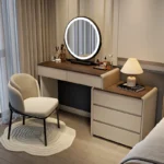 Classic Nordic vanity table with mirror and stool for makeup storage - modern luxury bedroom furniture