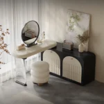 Modern black French dresser with retractable corner and mirror, 1.2m wide, modern bedroom storage