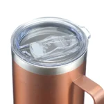 24oz double wall coffee mug with handle and leak-proof lid on a wooden table
