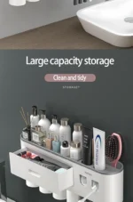 Magnetic Toothbrush Holder Storage Rack Automatic Toothpaste Dispenser Wall-Mounted Waterproof Bathroom Storage Accessories