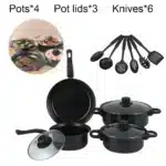 12-Piece Non-Stick Cookware Set Cooking Pot with Lid Milk Pot Maifan Stone Frying Pan Cooking Pot Set for All Hob – angled