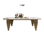 Modern oval marble dining table with gold stainless steel legs seating 6-8 people - Goldoma