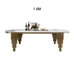 Modern oval marble dining table with gold stainless steel legs seating 6-8 people - Goldoma