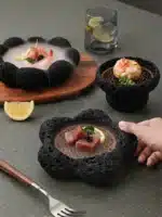 Black Cement Tableware Dinner Plate stone Sashimi sushi Disc Dry Ice Tray Plate Dessert Plates Dim Sum Dish Steak Plates