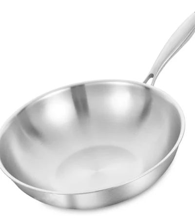 Tri-Ply Stainless Steel Wok With lid,30/32/34cm Stir-Frying Pan, Induction Cooking Pan, Dishwasher & Oven Safe, Heavy